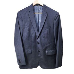 John Varvatos Men's 44R Wool Blazer Navy Check‎ Notch Lapel & Two-Button Closure